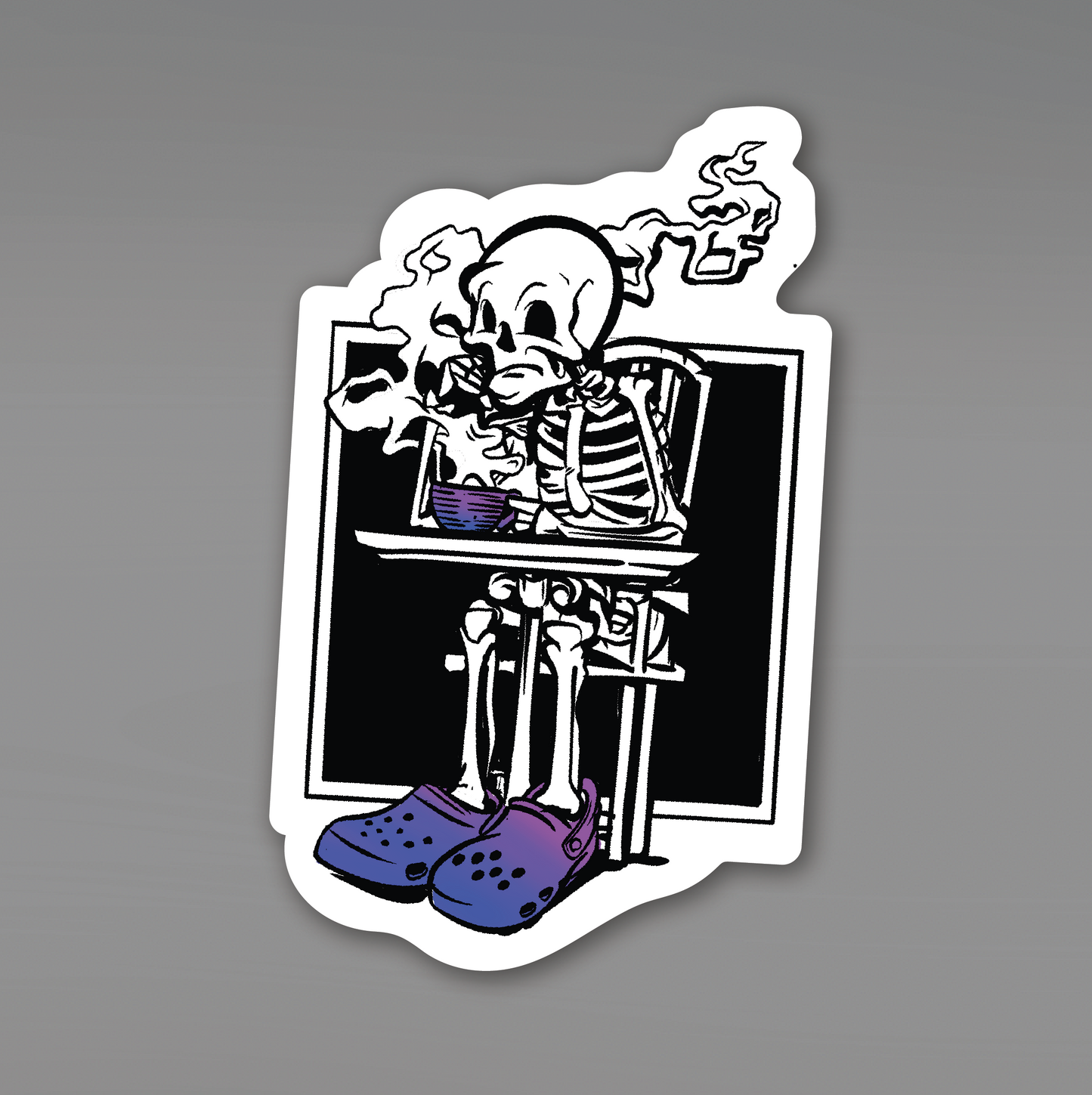 Skeleton in Crocs drinking Coffee Sticker